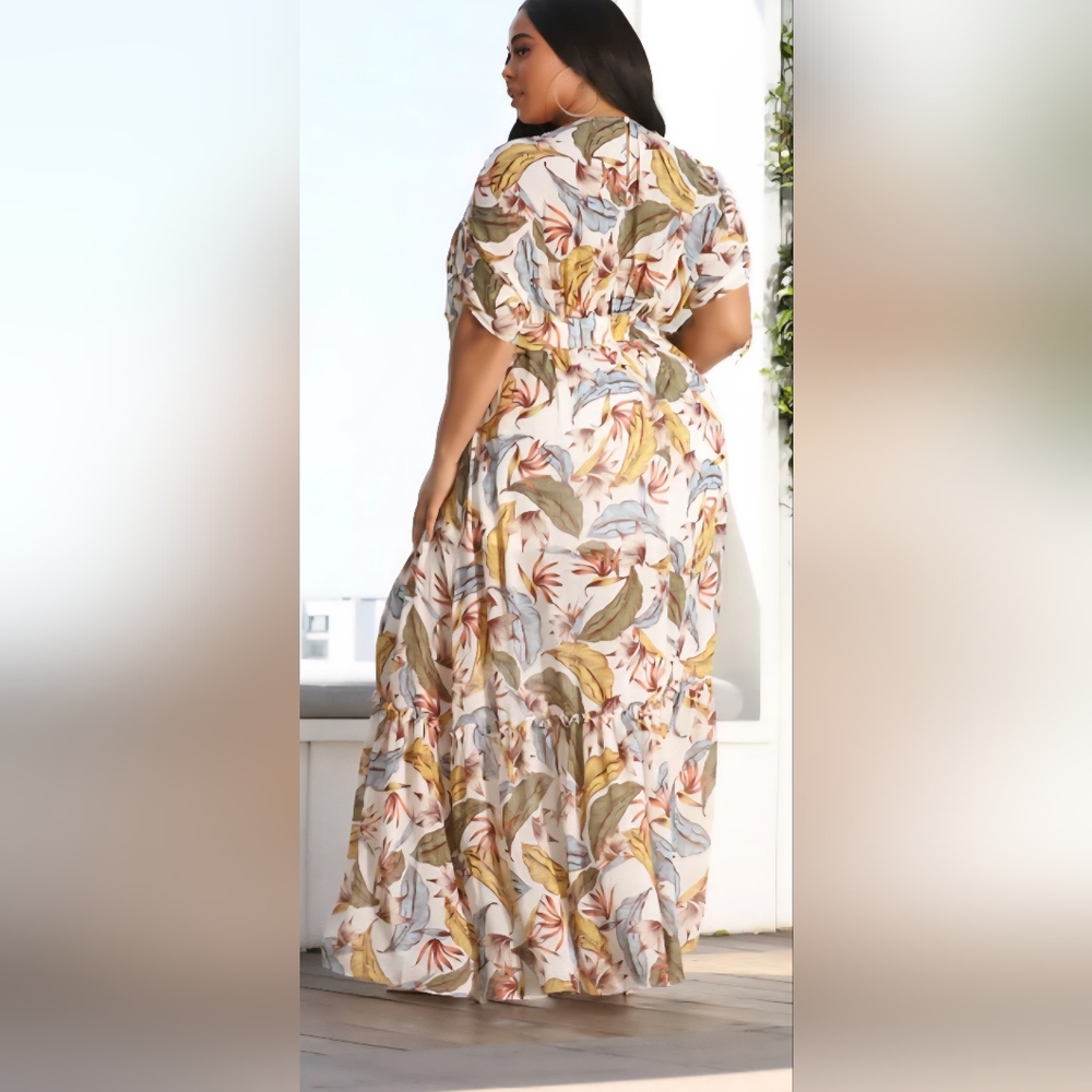 Farrah Floral Leaf Print Maxi Dress - Ivory/Combo - Picture 2 of 3